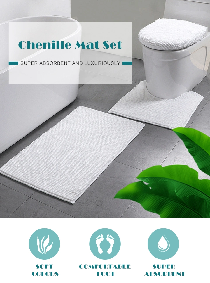 Sets 3 Piece/Bath Mat/Non Slip/Water-Absorbent/Dry Fast/Soft Microfiber/Bath Contour/Antibacterial / Chenille Rugs for Bathroom/Closestool